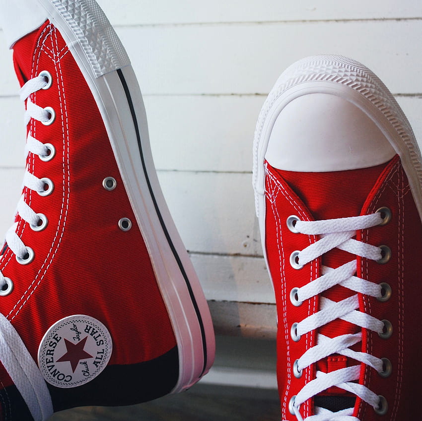 These New, Fiery, Enamel Red, Converse Hi Tops Are Sure To Stop Traffic.⁣⁣ ⁣⁣ The Perfect Converse To Add. Converse, Converse Chuck Taylor All Star, Chuck Taylors HD wallpaper