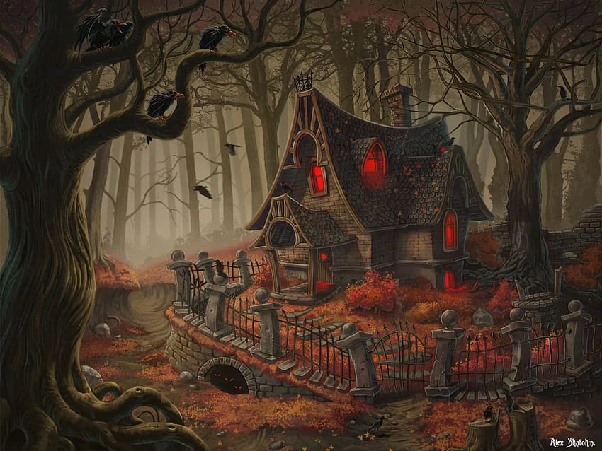 3840x1080px, 4K Free download | Witch House 2d, fantasy, forest, witch ...