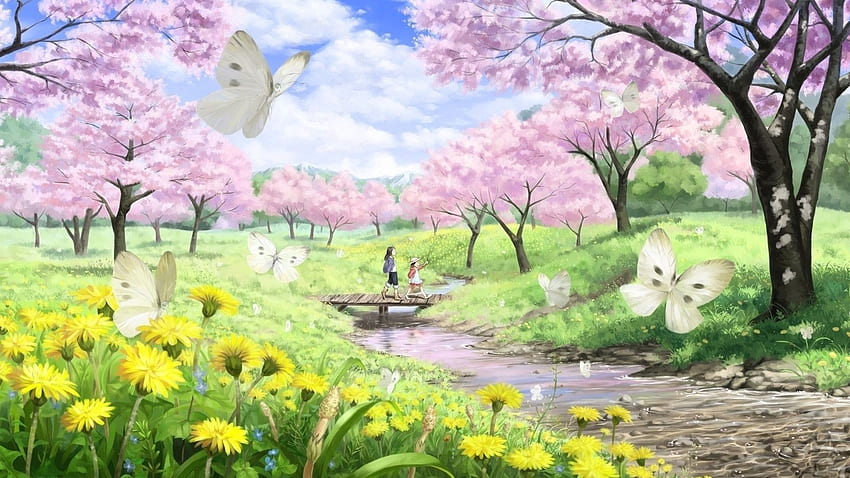 Anime Frühling, süße Frühlingsnatur HD-Hintergrundbild
