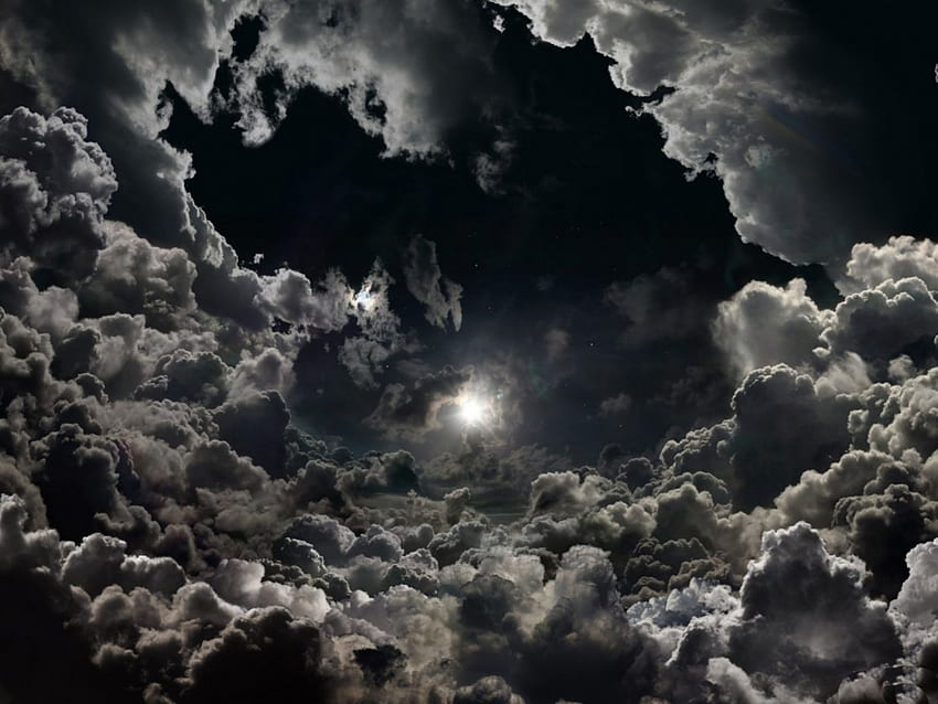 ท้องฟ้าตอนกลางคืน กลางคืน ดวงจันทร์ เมฆ ท้องฟ้า ธรรมชาติ ดวงดาว วอลล์เปเปอร์ HD