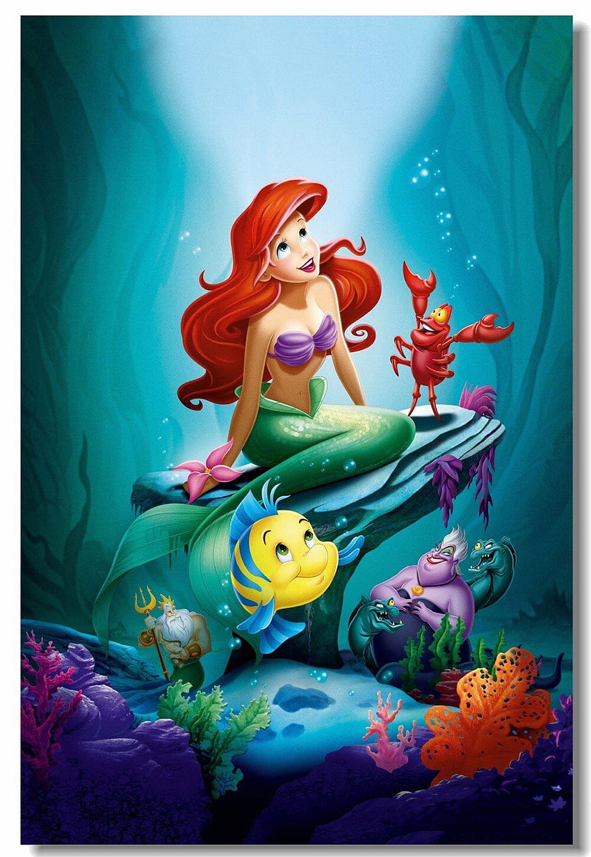 Lienzo personalizado, artes de pared, cartel de La Sirenita, princesa Ariel, sirena de dibujos animados fondo de pantalla del teléfono