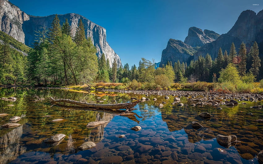 rivière de montagne, matin, lever du soleil, paysage de montagne, rochers, montagnes, Parc National de Yosemite, Californie, États-Unis Fond d'écran HD