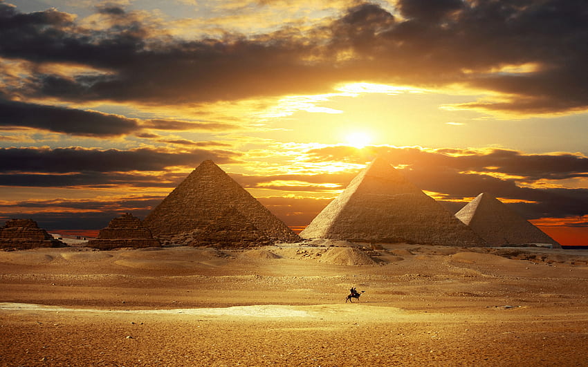 Pyramids, sunshine, desert, nature HD wallpaper