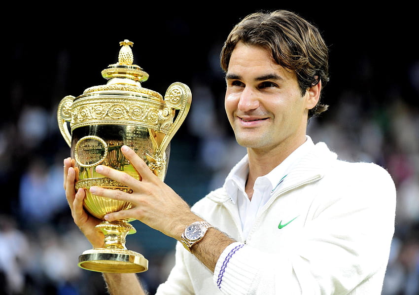 Roger Federer mit Siegerpokal, Roger Federer Wimbledon HD-Hintergrundbild