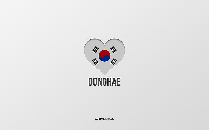 I Love Donghae, South Korean cities, Day of Donghae, gray background, Donghae, South Korea, South Korean flag heart, favorite cities, Love Donghae HD wallpaper