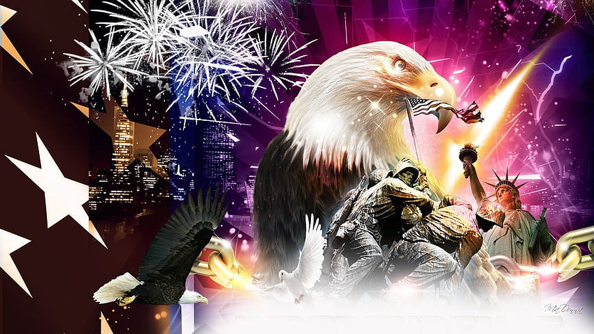 4 de julho fogos de artifício águia humor américa eua. papel de parede HD