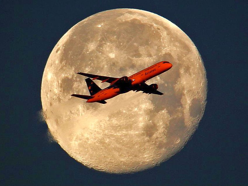 Flugzeug mit Mond, Grafik, cool, schön HD-Hintergrundbild