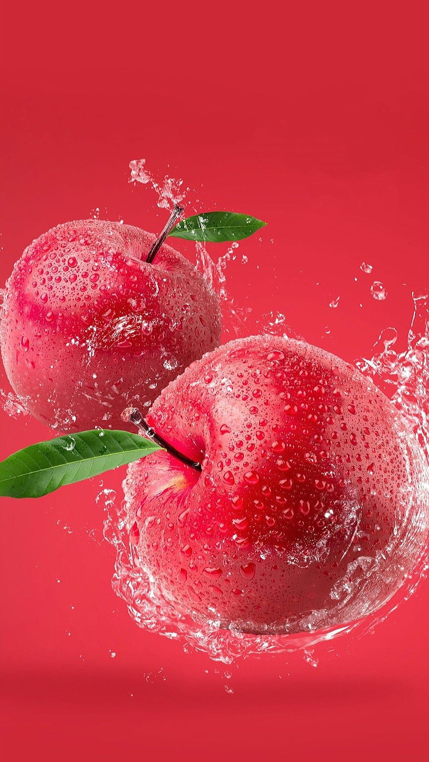 Manzanas rojas, gota, salpicadura de agua, salpicadura fondo de pantalla del teléfono