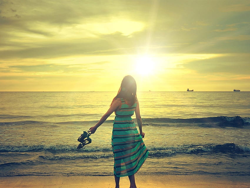 Happy Girl Walk In Beach Sunshine Sea Waves Walking Alone Beach Hd Wallpaper Pxfuel