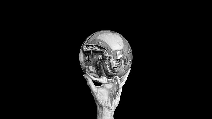 Mão com esfera refletora M. C. Escher papel de parede HD