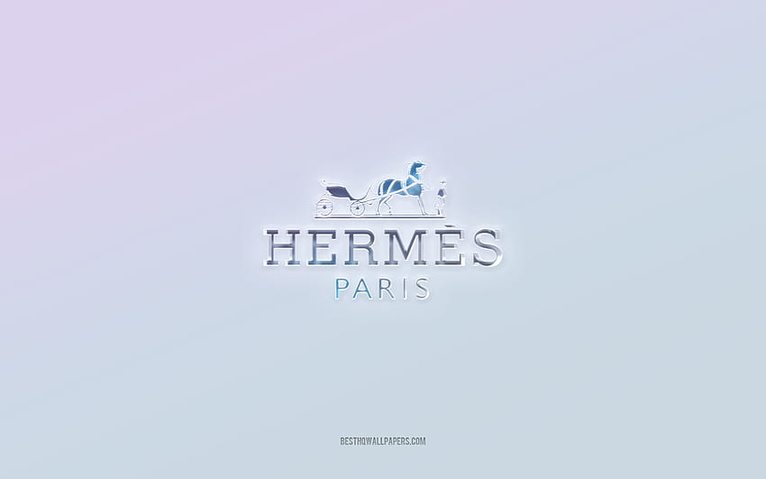 Лого на Hermes, изрязан 3d текст, бял фон, лого на Hermes 3d, емблема на Hermes, Hermes, релефно лого, емблема на Hermes 3d HD тапет