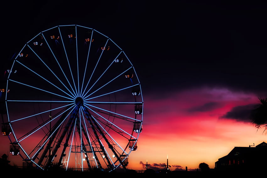 Inggris Raya, Malam, Gelap, Ferris Wheel, Inggris Raya, Inggris Wallpaper HD