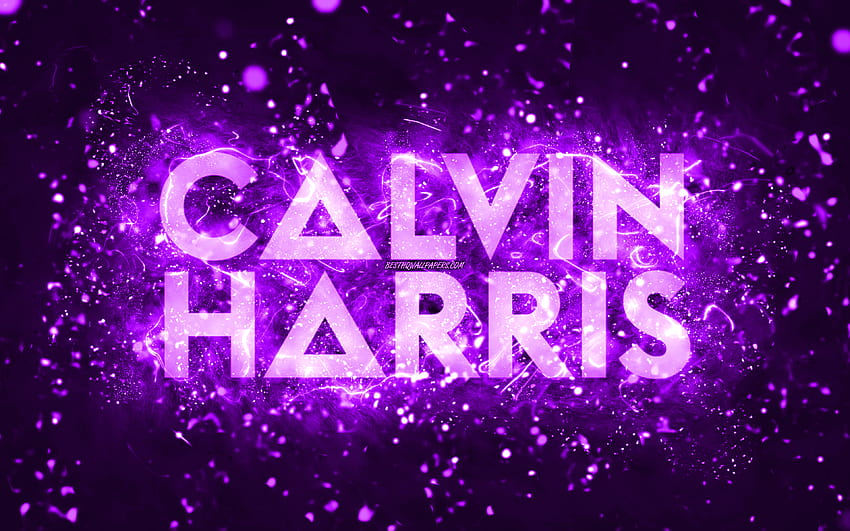 Calvin Harris violet logo, , scottish DJs, violet neon lights, creative, violet abstract background, Adam Richard Wiles, Calvin Harris logo, music stars, Calvin Harris HD wallpaper