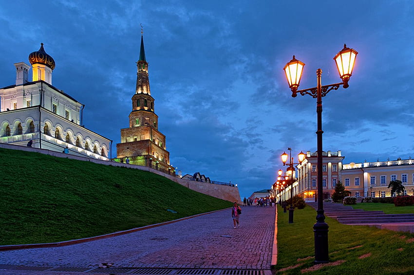 Russia Kazan Kremlin Roads temple Evening Street HD wallpaper