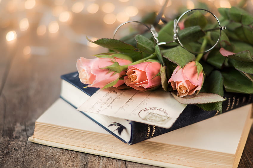 Pink Rose Flowers and Book · Stock HD wallpaper