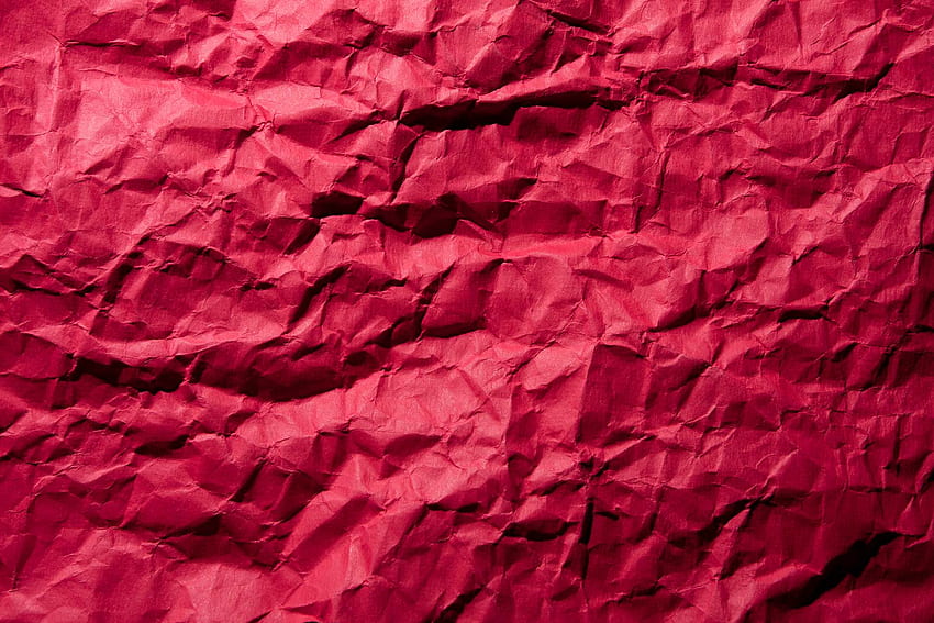 しわくちゃの赤い紙のテクスチャ、砕いた紙 高画質の壁紙