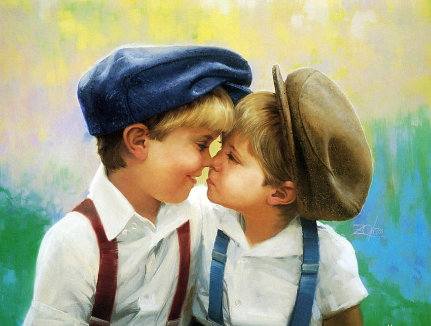 Two Boys-Donald Zolan, two, reproduction, children, boys HD wallpaper