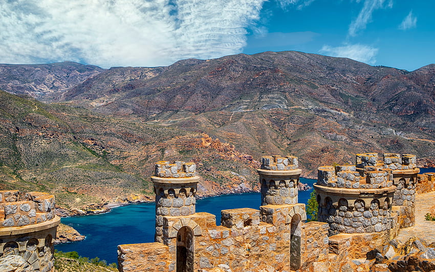 Cartagena, antiga fortaleza, torres, mar Mediterrâneo, costa, fortalezas da Espanha, Múrcia, Espanha papel de parede HD