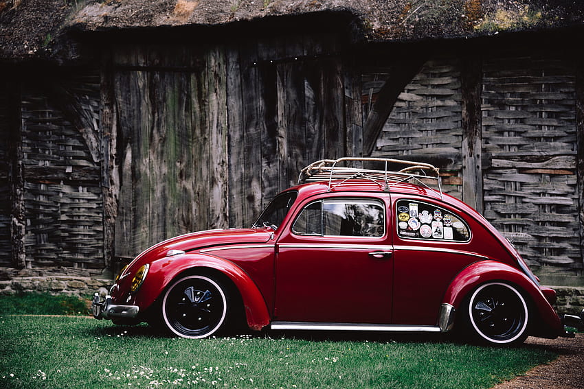 Volkswagen Beetle vermelho durante o dia, Vw Bug papel de parede HD