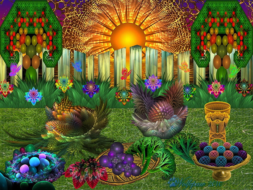 **Happy Apo Picnic**, rośliny, poświata, kolory, cudowny, wiosna, motyle, zwierzęta, jasny, sztuka fraktali, drzewa, szczęśliwy, kwiat, piknik, kwiaty, owoce, trawa, lato, ładny, kolaże, światło, warzywa , ostry, apofiza, śliczny, wakacje, kolorowy, uroczy, Sztuka cyfrowa, piękno, kosz, połysk, niesamowity, słońce, niewiarygodny, bajeczny, taca, wydanie, chłodny, kwiaty, kwitnie Tapeta HD