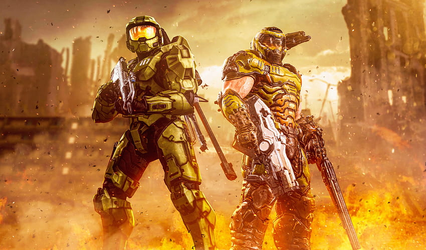 Master Chief , Doom Slayer, Halo, Spartan, Doom Eternal, , Spiele HD-Hintergrundbild
