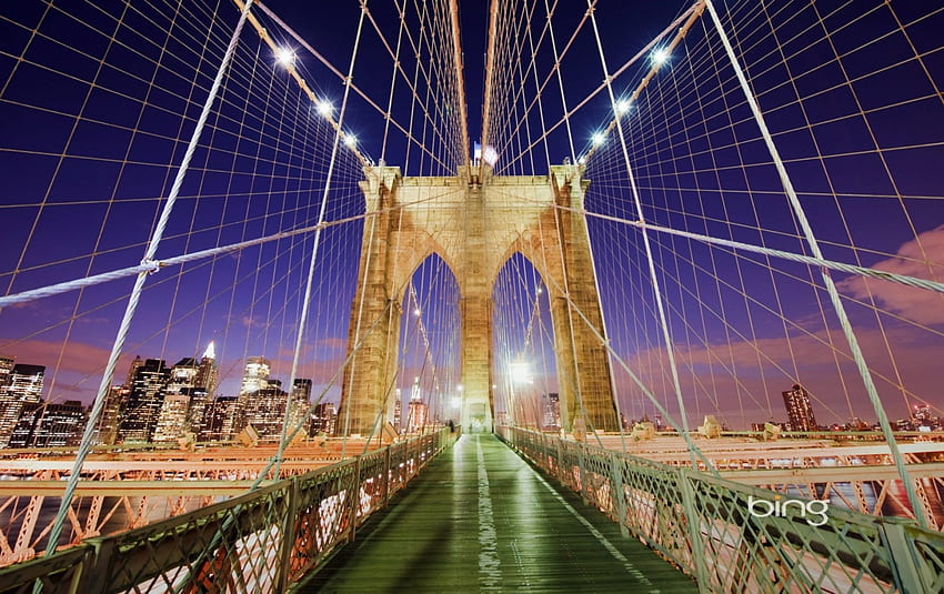 ブルックリン ブリッジとマンハッタンのスカイライン ニューヨーク市ニューヨーク、市、ブルックリン、スカイライン、および、橋、ニューヨーク、山 高画質の壁紙