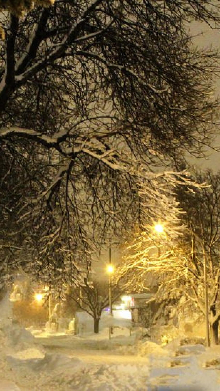 Zimowa burza i światło przed Bożym Narodzeniem w Montrealu, Quebec, Kanada. Tapeta na telefon HD