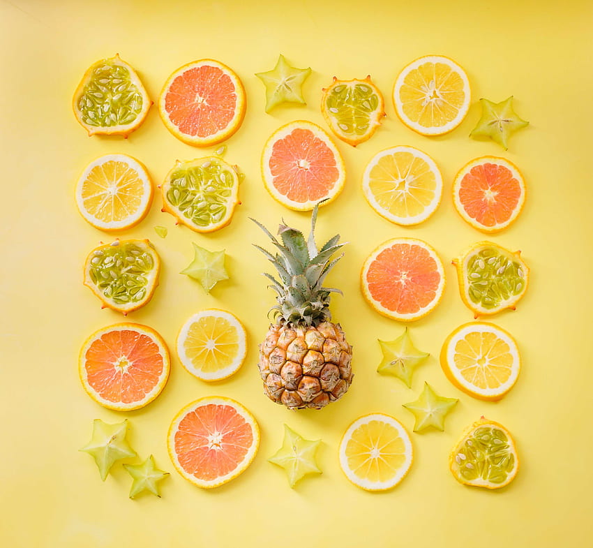 Citrus, limão, abacaxi, frutas, fatias papel de parede HD