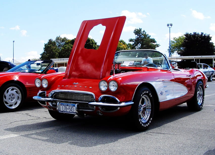 Un hermoso Corvette, Queensbury, rojo, hermoso, exhibición de autos, Corvette, Nueva York, auto clásico fondo de pantalla