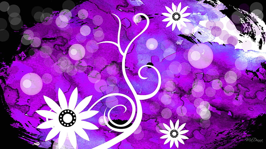 Spring on Purples, splatter, purple, bokeh, black, abstract, vine, flowers HD wallpaper