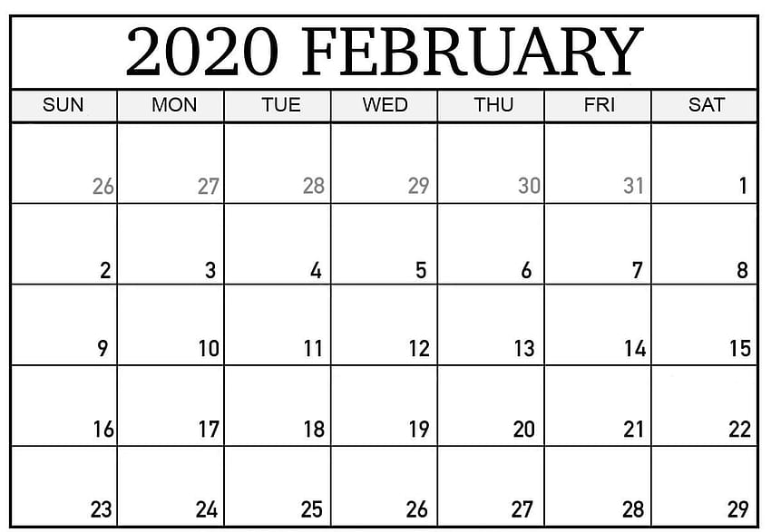 Календар за февруари 2020 г. PDF, Word, Excel шаблон HD тапет