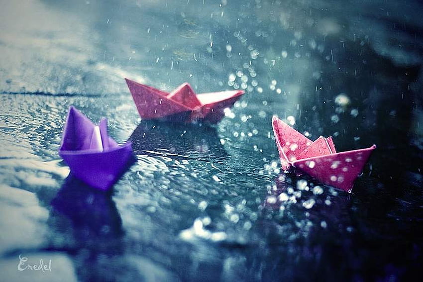 No fim do mundo, rio, vela, chuva, barcos papel de parede HD