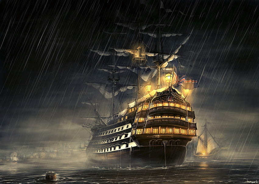 Ilustrasi kapal layar hitam, kapal tua, kapal, karya seni, haryarti, Kapal Layar Tua Wallpaper HD