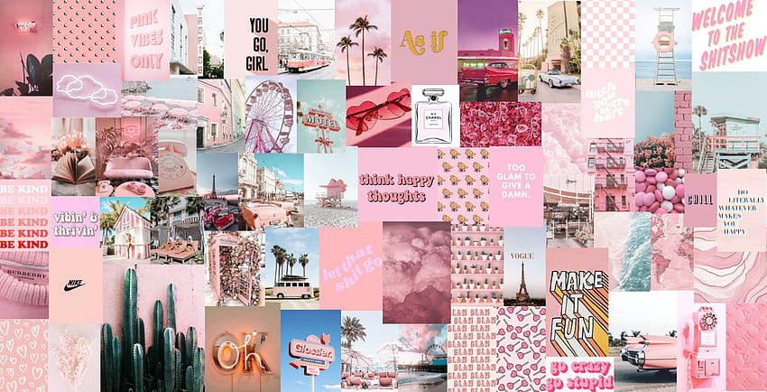 Kit di collage di pareti estetiche rosa chiaro alla moda digitale. Etsy. Laptop rosa, pc rosa, carino, laptop collage rosa Sfondo HD