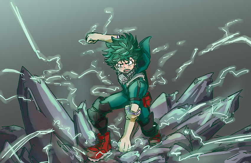 Angry, green hair, anime boy, Izuku Midoriya HD wallpaper