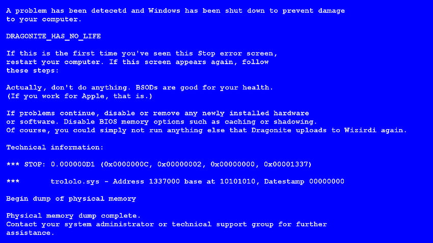 Schermata blu della morte, schermata di errore Sfondo HD