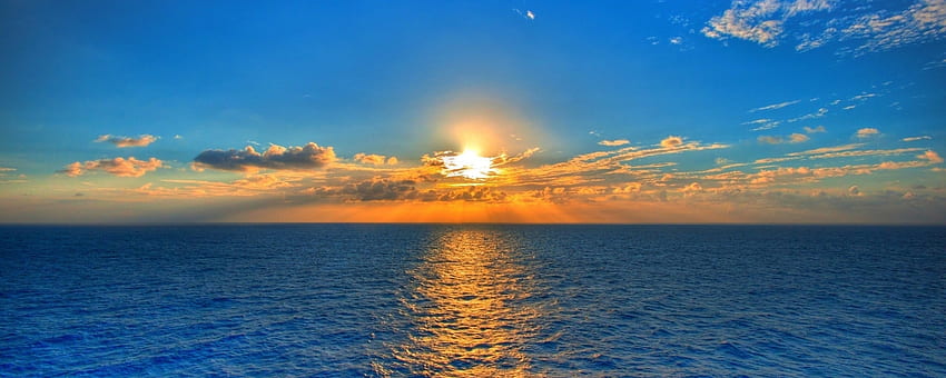 Sea, sunset, clouds, sun HD wallpaper