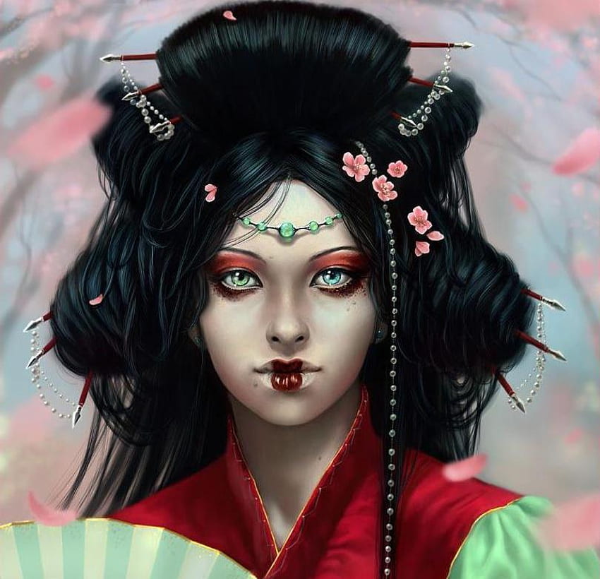 Hanagumori, lady, fantasy, face, digital art, eye, hair, female HD ...