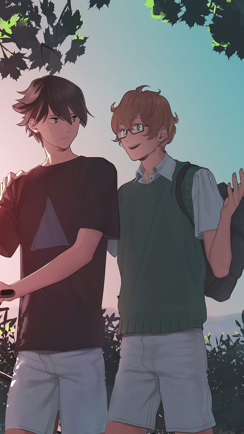 Anime Boys, Friends, Bicycle, Walking, Glasses, Talking - Anime Friends Boy - - HD phone wallpaper