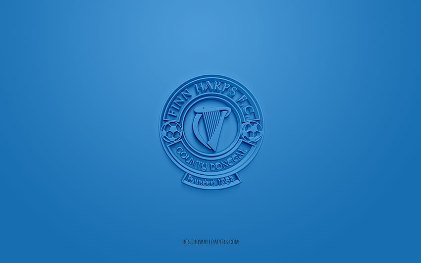 Finn Harps FC, creative 3D logo, blue background, Irish football team, League of Ireland Premier Division, Finn Park, Ireland, 3d art, football, Finn Harps FC 3d logo HD wallpaper
