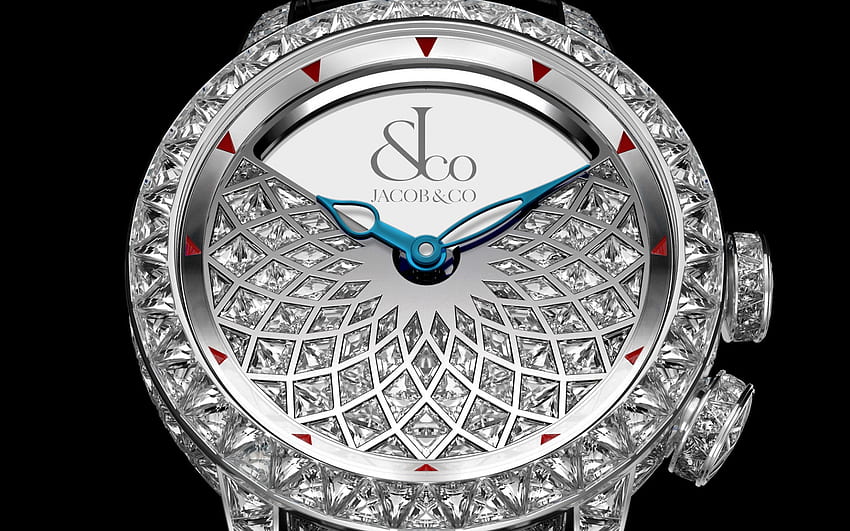 Jacob Co, obras maestras de alta joyería Caligula Tourbillon, reloj de pulsera, diamantes blancos, relojes de diamantes, relojes de lujo fondo de pantalla