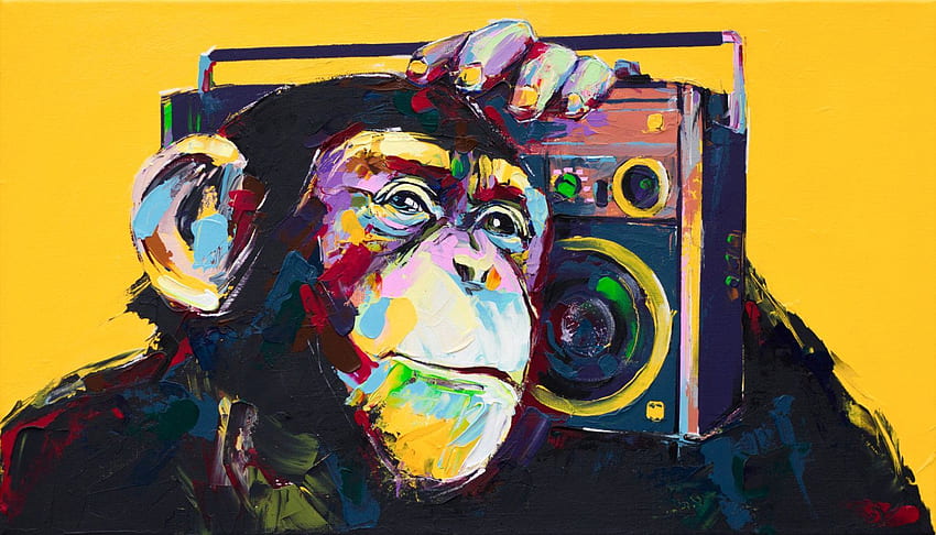 Orijinal Tablo Maymun Boombox Sanatsal Reprodüksiyonu. Maymun sanatı, Pop, Suluboya Maymun HD duvar kağıdı