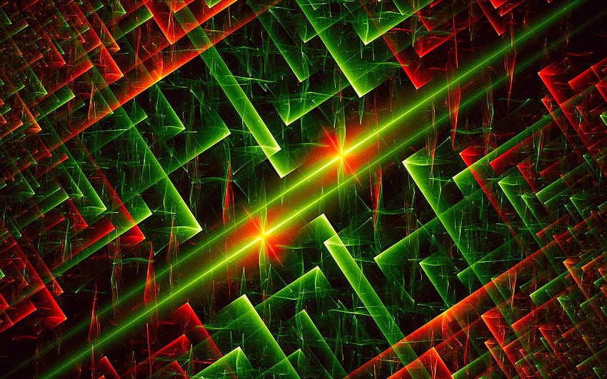 Fractal, stripes, rays, abstract, red, green HD wallpaper