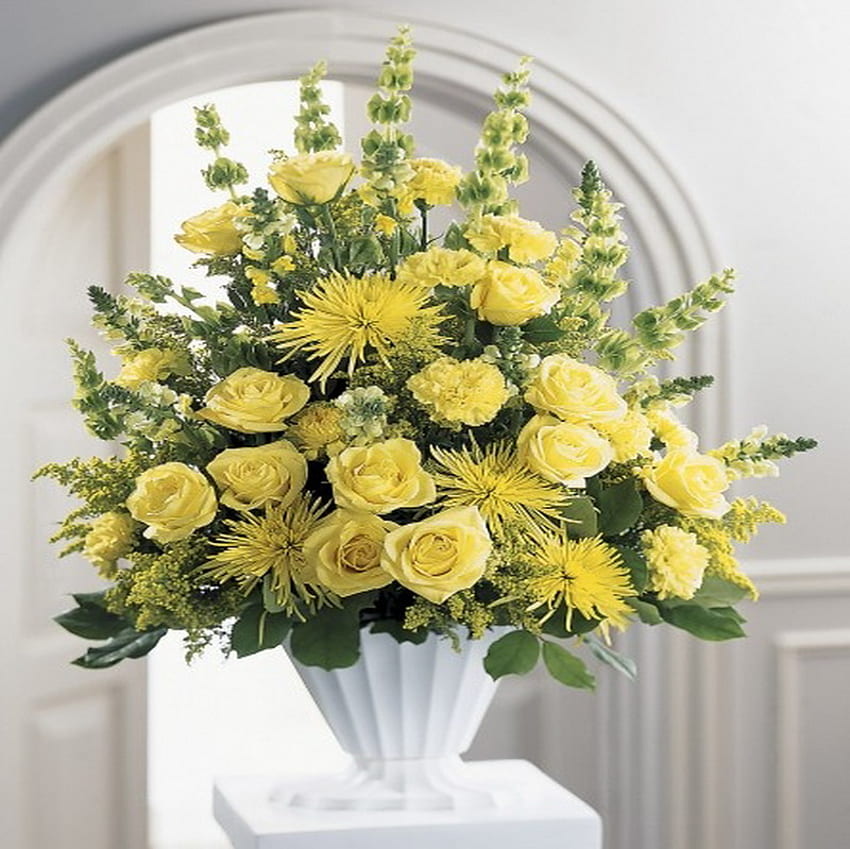 yellow roses, white, bouquet, roses, yellow, marble HD wallpaper