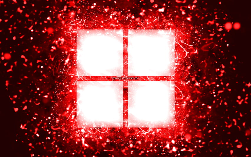 Червено лого на Microsoft, , червени неонови светлини, творчески, червен абстрактен фон, лого на Microsoft, лого на Windows 11, марки, Microsoft HD тапет