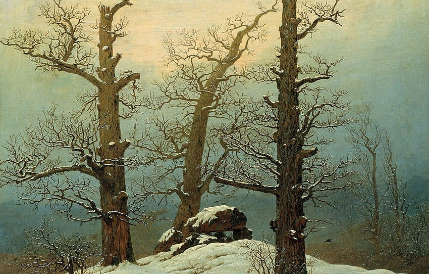 winter, trees, landscape, stones, , Caspar David, Caspar David Friedrich HD wallpaper