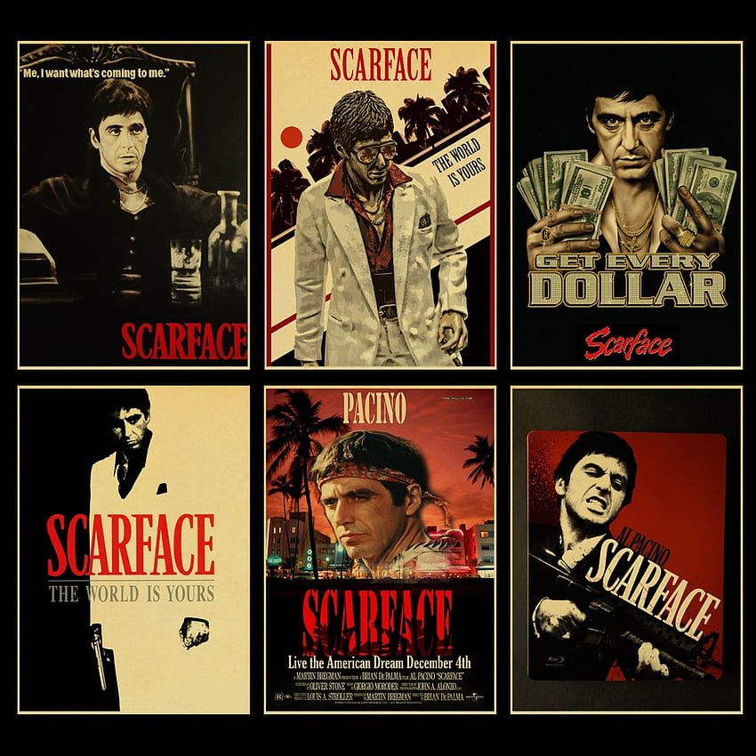 Scarface 영화 포스터 좋은 품질의 빈티지 포스터 크래프트 종이 홈 바 벽 장식 스티커 . 회화 및 서예 HD 전화 배경 화면