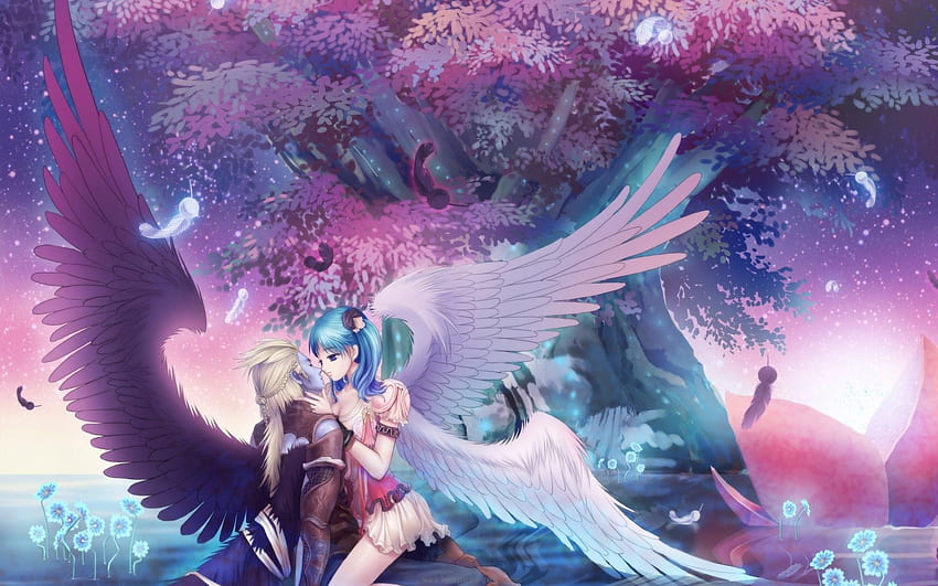 Papel de parede : ilustração, Anime, Meninas anime, Asas, anjo