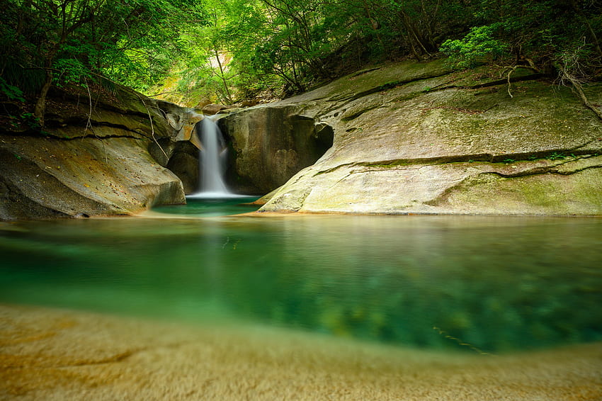 Wasserfall, Natur, Wasser, Bäume, Wald, Pause, Abgrund, Stein HD-Hintergrundbild