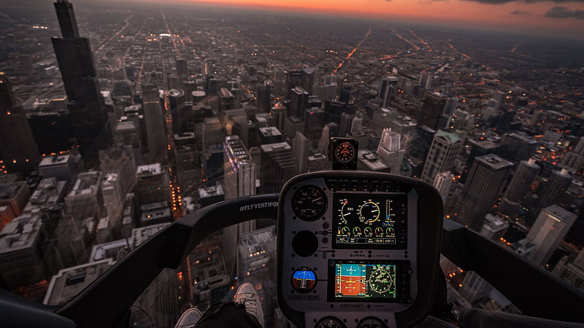 aircraft, aviation, aerial view, city, flight, cockpit, management u 16:9 background HD wallpaper